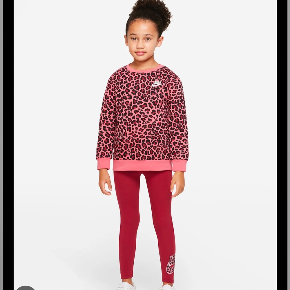 Nike Girls' Toddler Sportswear Leopard Crewneck Sweatshirt and Leggings Set